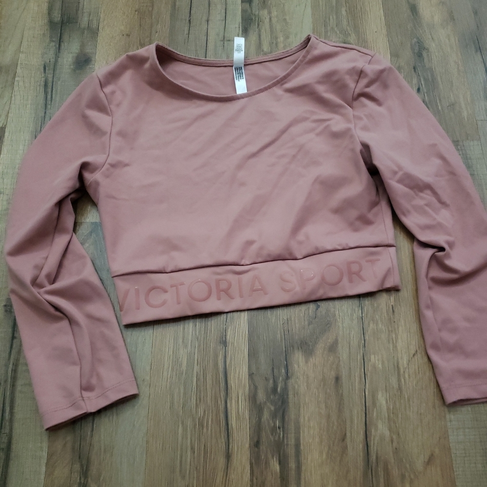 Victoria sport pink cropped 3/4 sleeve top sz xs